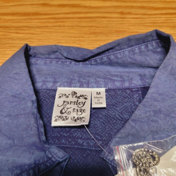 Parsley & Sage Tops Parsley Sage Womens Denim Button Up Shirt Embroidered Velvet Size Medium